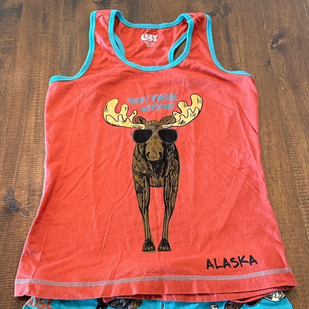 Lazy One orange and Teal Moose Pajama Set - Picture 3 of 8